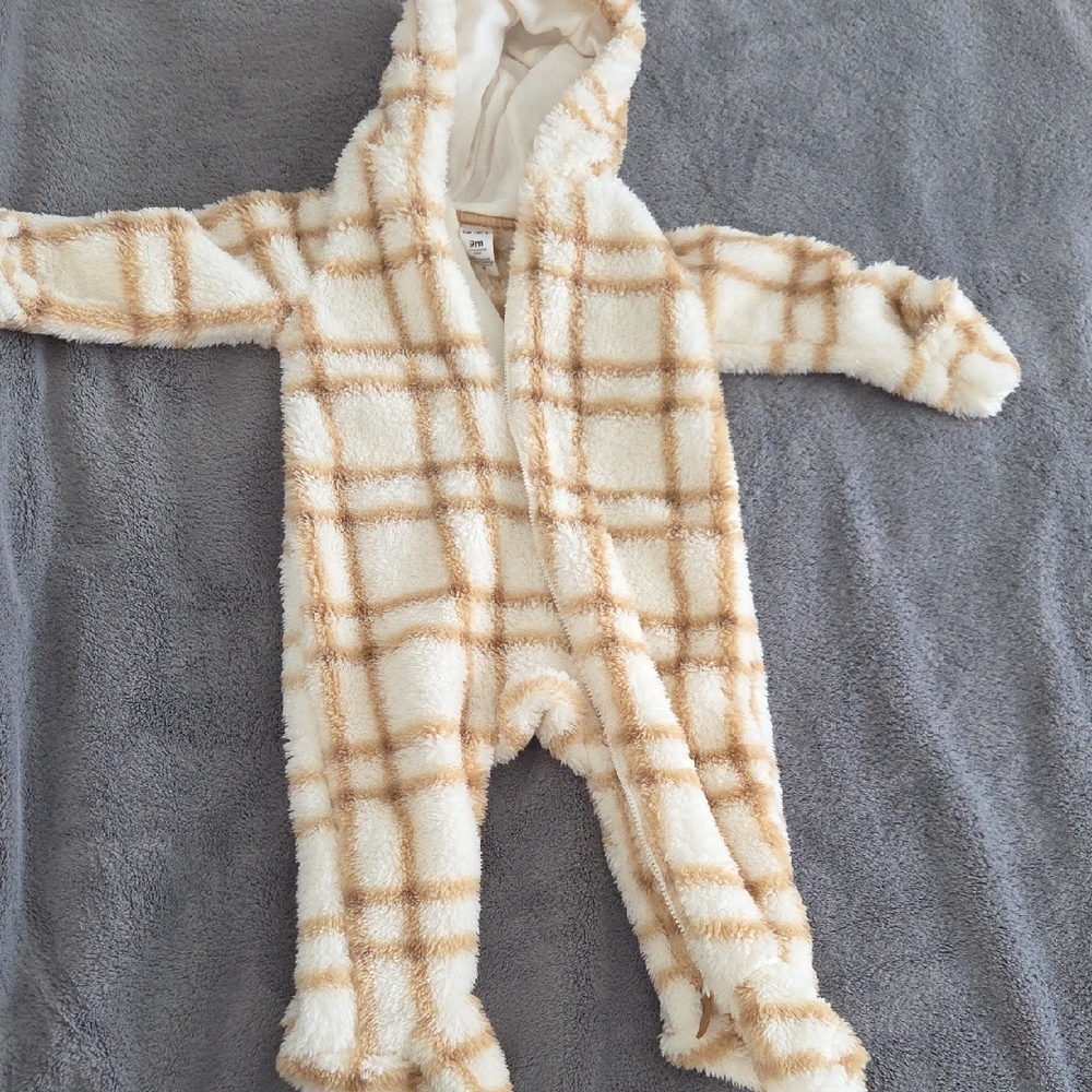 Carter's Cream and Tan Plaid Fleece Footie